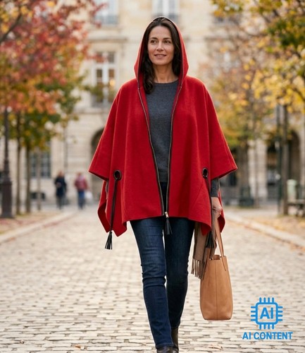Damen poncho mit kapuze - poncho,
