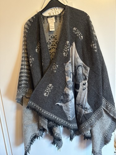 Poncho grau mit muster - poncho,