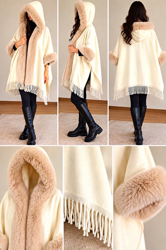 Damen cape poncho beige - cape, gr.