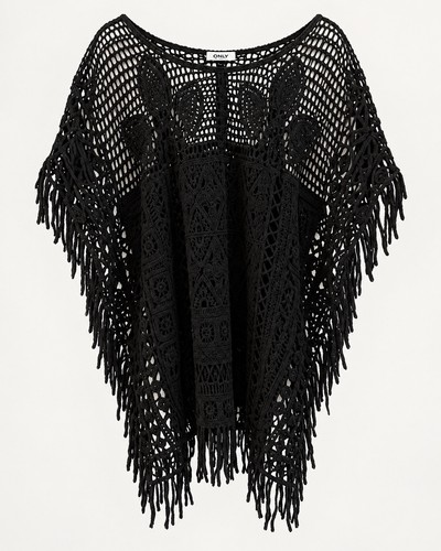 Only schwarzer häkel - schwarzer, häkel-poncho