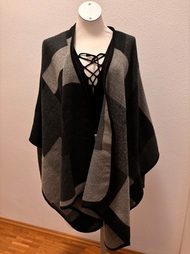 Poncho grau schwarz - poncho, warm