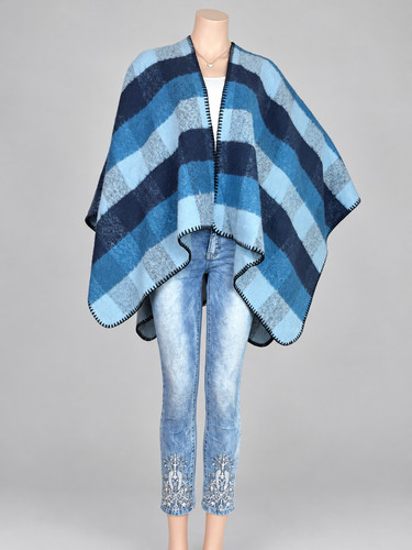 Italy poncho cape blau - italy, kariert