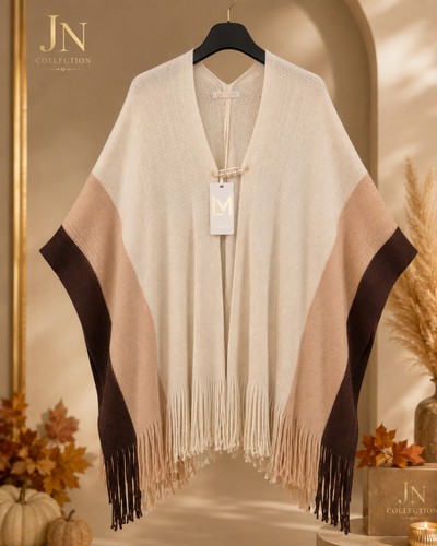 Damen poncho creme rosé braun - poncho,